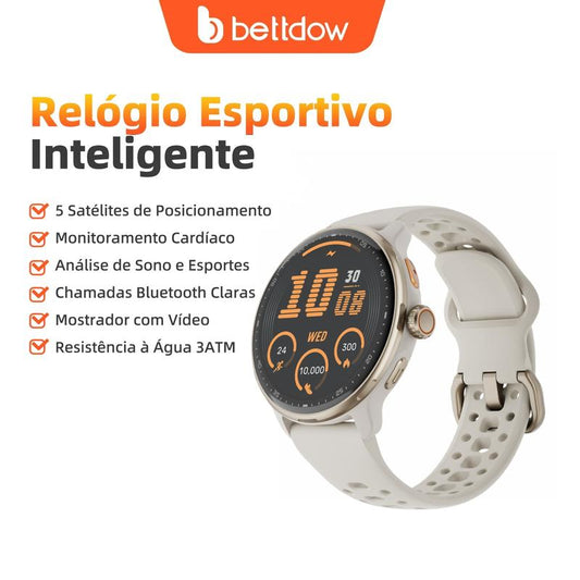 Smartwatch com GPS, 1.43" Display Bluetooth Telefone Chamada, Monitoramento avançado de saúde, sono e de coração, à prova d'água 3ATM,relogio smartwatch feminino e masculino